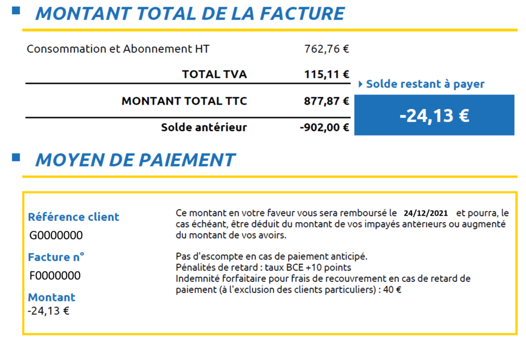 montant total facture Dyneff Électricité Gaz